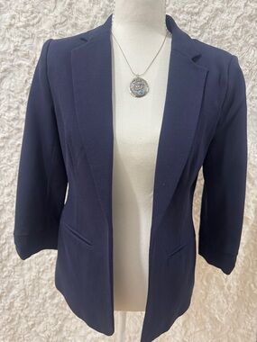 CeCe Navy Open-Front Blazer with Three-Quarter Sleeves Size XS